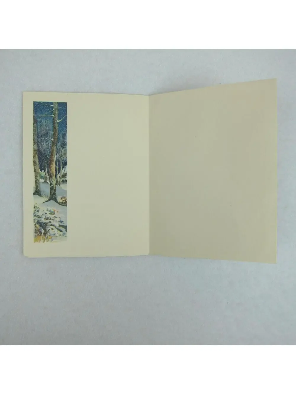 Vintage Litho Greeting Christmas Card & Envelope Snowy Night House Tree UNSIGNED